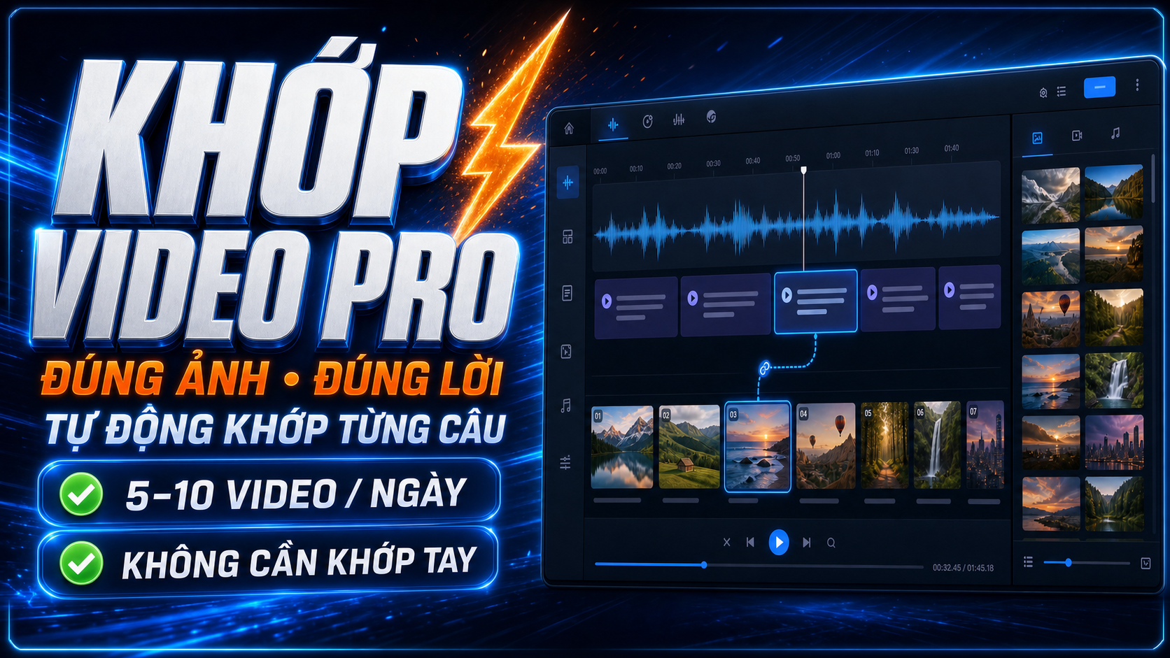 Giao diện Khớp Video Pro — Tự động khớp ảnh & lời thoại