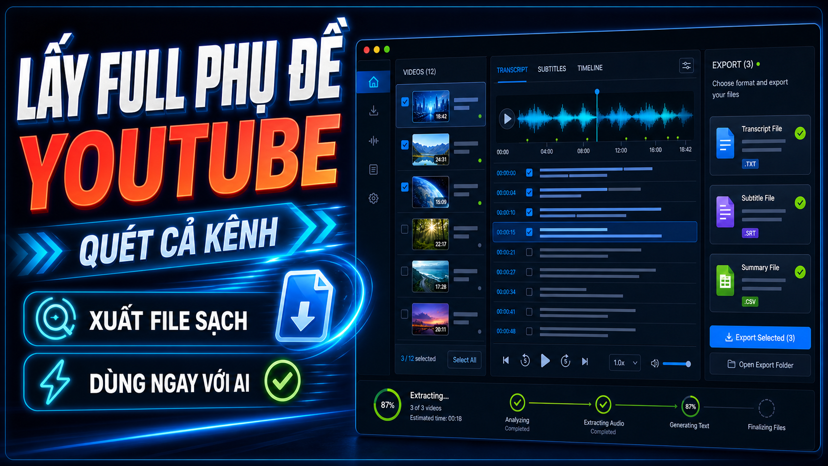 Giao diện Tool Lấy Full Phụ Đề YouTube
