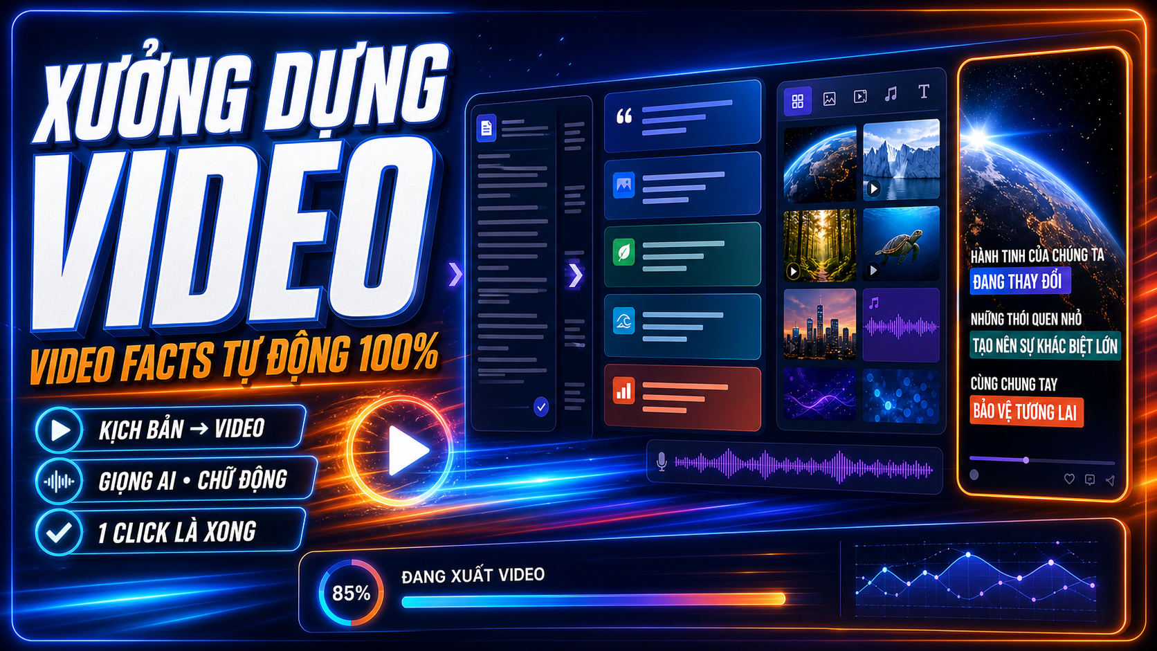 Giao diện Xưởng Dựng Video — Dựng video facts tự động 100%